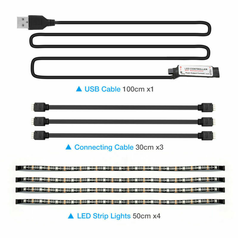 4x50CM USB 5V RGB LED Strip Background Light Remote Kit For TV Computer Lamp