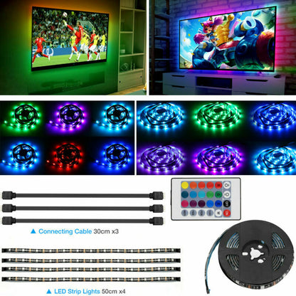 4x50CM USB 5V RGB LED Strip Background Light Remote Kit For TV Computer Lamp